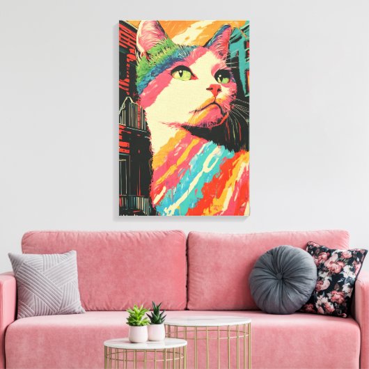 Farbenfrohe Katze - Abstrakte Kunst Leinwanddruck (Insitu (Wohnzimmer))