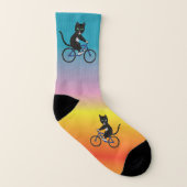 Farbenfrohe Katze auf einem Radfahrer Socken (Links - Innen)