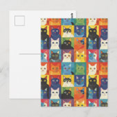 Farbenfrohe Katze Collage Postkarte (Vorne/Hinten)