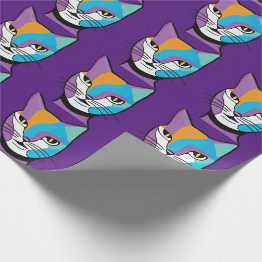 Farbenfrohe Katze Frauendarstellung Geschenkpapier (Ecke)