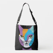 Farbenfrohe Katze Frauendarstellung Tragetaschen Mit Langen Trägern (Rückseite)
