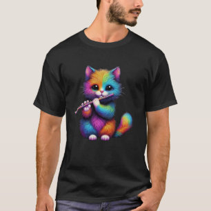 Farbenfrohe Katze Funny Niedliche Katze Pielen Flu T-Shirt