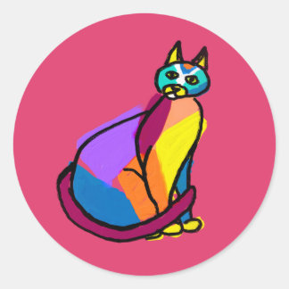 Farbenfrohe Katze Hero Runder Aufkleber