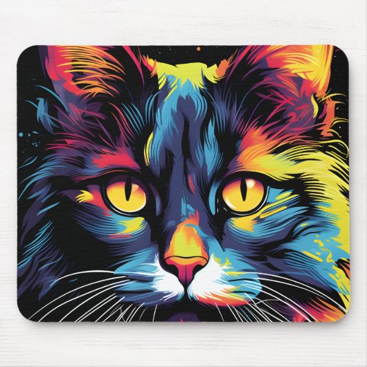 Farbenfrohe Katze-Illustration Mousepad (Vorne)
