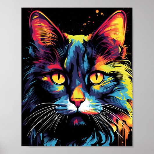 Farbenfrohe Katze-Illustration Poster (Vorne)