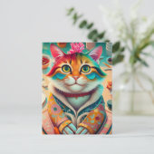 Farbenfrohe Katze im Outfit Postkarte (Stehend Vorderseite)