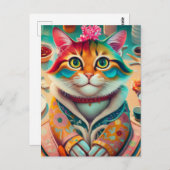 Farbenfrohe Katze im Outfit Postkarte (Vorne/Hinten)