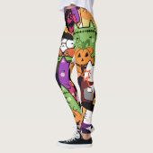 Farbenfrohe Katze in halloween Kostümmuster Leggings (Links)