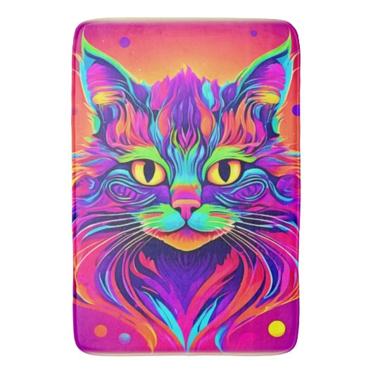 Farbenfrohe Katze Kopfarbeit Badematte (Vorderseite Vertikal)