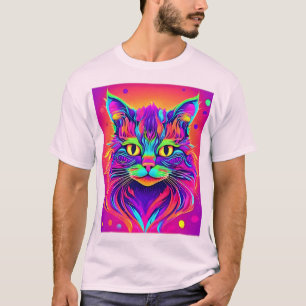 Farbenfrohe Katze Kopfarbeit T-Shirt