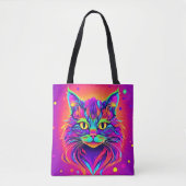 Farbenfrohe Katze Kopfarbeit Tasche (Vorderseite)
