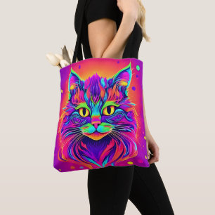 Farbenfrohe Katze Kopfarbeit Tasche