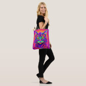 Farbenfrohe Katze Kopfarbeit Tasche (Am Model)