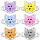 Farbenfrohe Katze Kopffronten Niedliche Cartoon Se Aufkleber (Vorderseite)