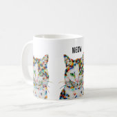 Farbenfrohe Katze Kunst Meow Tasse (Vorderseite Links)