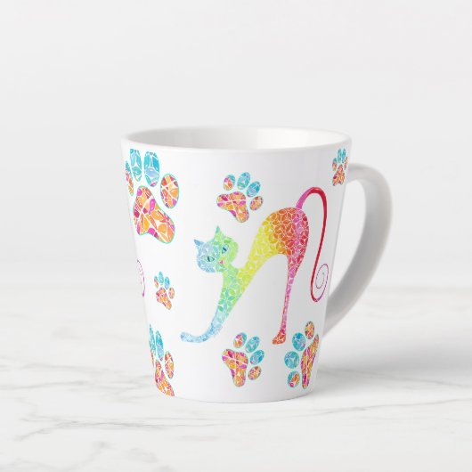 Farbenfrohe Katze Latte Tasse (Rechte Ecke)
