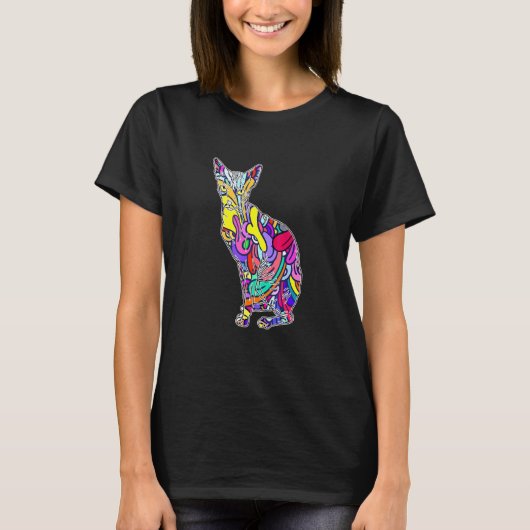 Farbenfrohe Katze Sphynx Art Hausbesitzer Frischkä T-Shirt (Vorderseite)