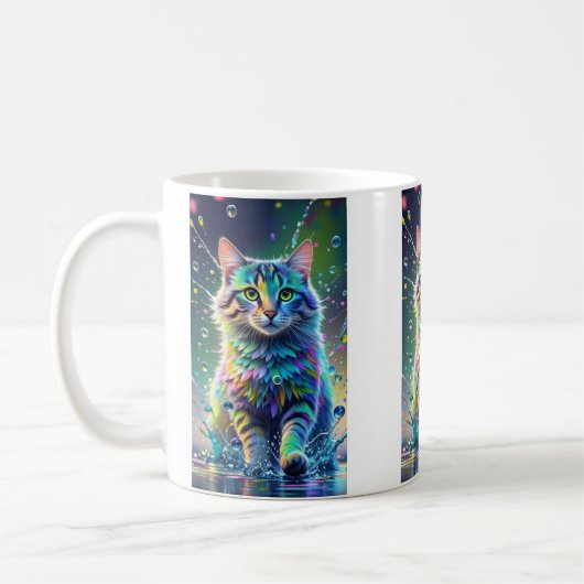 Farbenfrohe Katze, Splash, Malerei, Farbsortierung Kaffeetasse (Links)