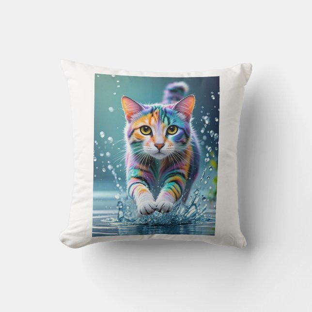 Farbenfrohe Katze, Splash, Malerei, Farbsortierung Kissen (Vorderseite)