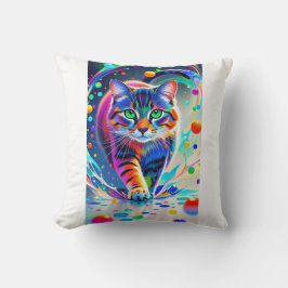Farbenfrohe Katze, Splash, Malerei, Farbsortierung Kissen
