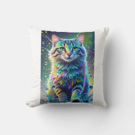 Farbenfrohe Katze, Splash, Malerei, Farbsortierung Kissen