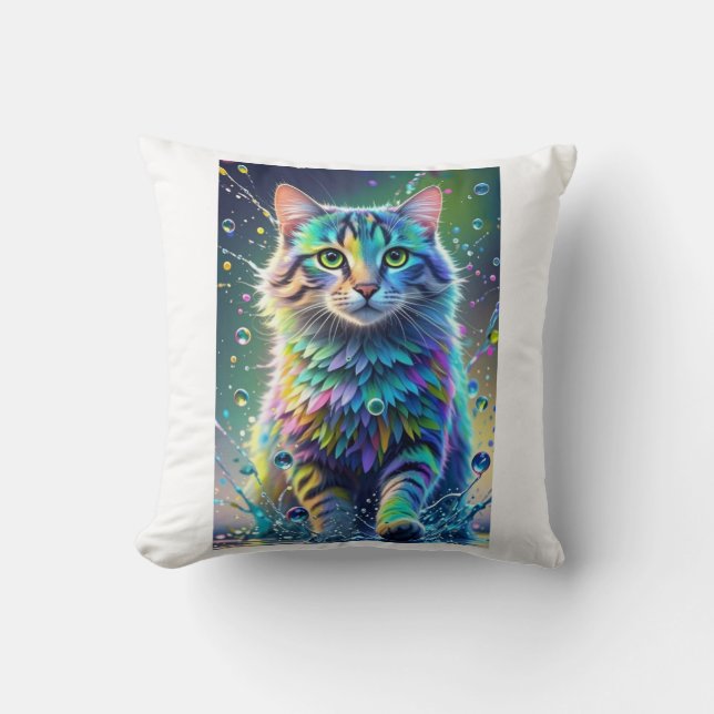 Farbenfrohe Katze, Splash, Malerei, Farbsortierung Kissen (Vorderseite)