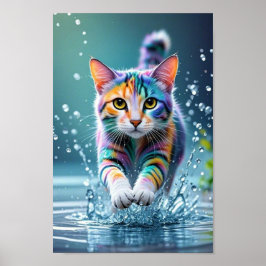 Farbenfrohe Katze, Splash, Malerei, Farbsortierung Poster