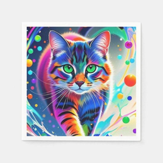Farbenfrohe Katze, Splash, Malerei, Farbsortierung Serviette (Vorderseite)