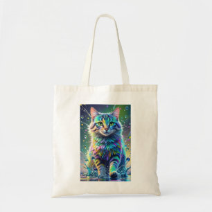 Farbenfrohe Katze, Splash, Malerei, Farbsortierung Tragetasche