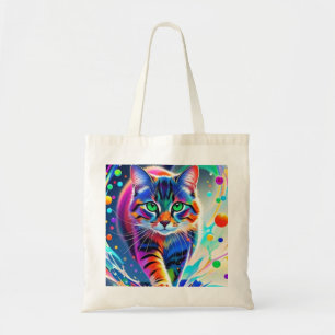 Farbenfrohe Katze, Splash, Malerei, Farbsortierung Tragetasche