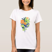 Farbenfrohe Katze und Abstrakte Blumenkunst T-Shirt (Vorderseite)