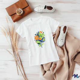 Farbenfrohe Katze und Abstrakte Blumenkunst T-Shirt