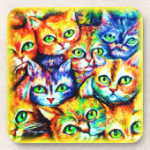 Farbenfrohe Katze und Kätzchen Muster. Jetzt kaufe Getränkeuntersetzer (Vorderseite)