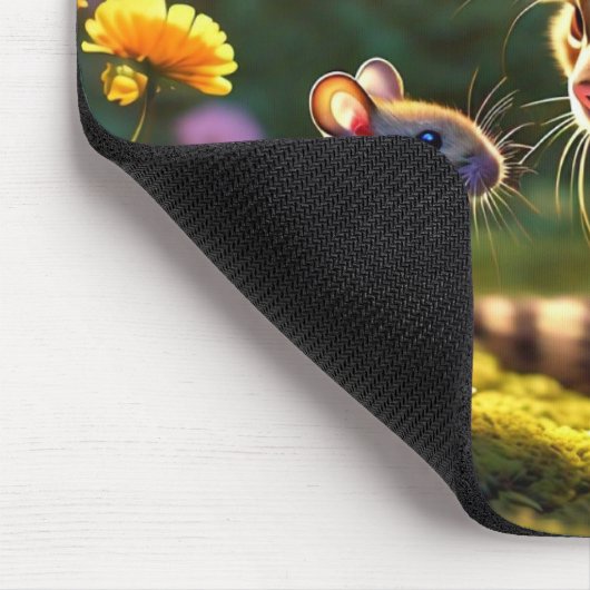 Farbenfrohe Katze und Maus mit Blume Maus Pad Mousepad (Ecke)