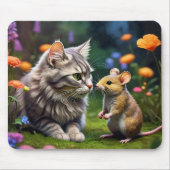 Farbenfrohe Katze und Maus mit Blume Maus Pad Mousepad (Vorne)