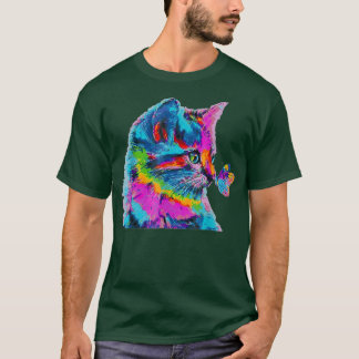 Farbenfrohe Katze und Schmetterlingshemd Niedlich  T-Shirt