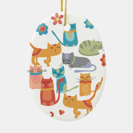 Farbenfrohe Katzen Druckgeschenke für Katzen Liebh Keramik Ornament (Hinten)