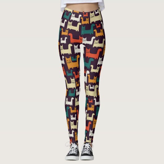 Farbenfrohe Katzen Muster Leggings (Vorderseite)