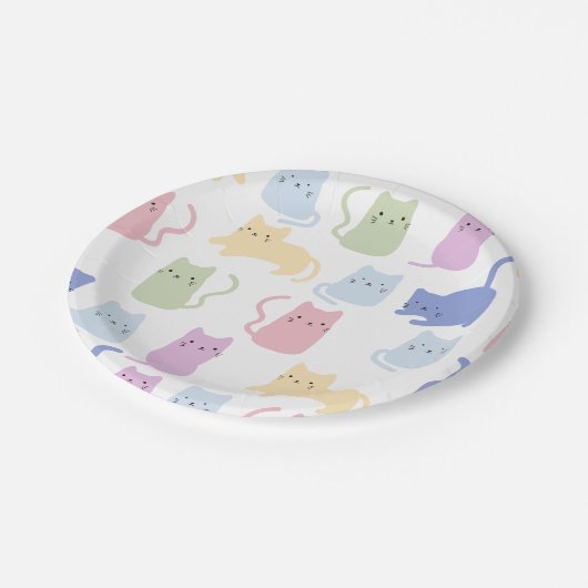 Farbenfrohe Katzen Muster Minimales Party Pappteller (Schrägansicht)