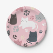 Farbenfrohe Katzen Muster Pink Hintergrund Party Pappteller (Vorderseite)