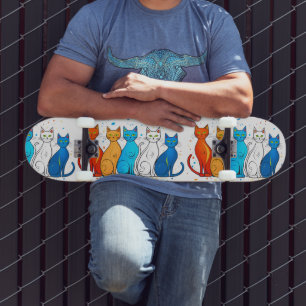 Farbenfrohe Katzen Skateboard Deck für Katzen Lieb