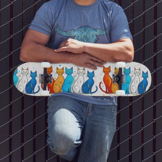 Farbenfrohe Katzen Skateboard Deck für Katzen Lieb (Außenbereich 3)