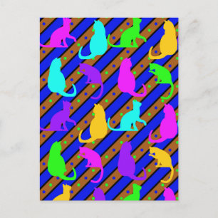 Farbenfrohe Katzen Streifen und Punkte Tierart Postkarte