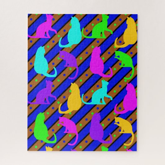 Farbenfrohe Katzen Streifen und Punkte Tierart Puzzle (Vertikal)