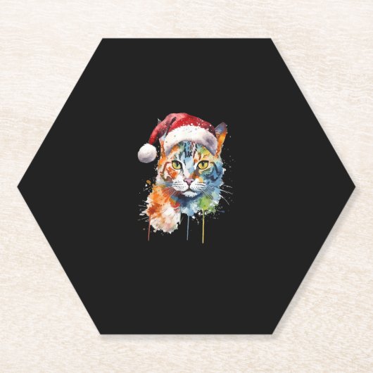 Farbenfrohe Katzen trägt Weihnachtsmannmütze Kitte Untersetzer (Vorderseite)