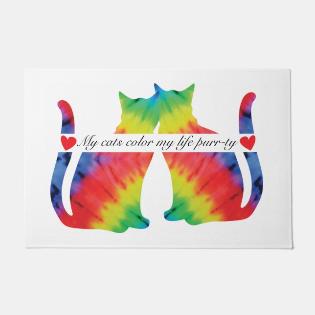 Farbenfrohe Katzen vor der Tür Fußmatte (Vorderseite)