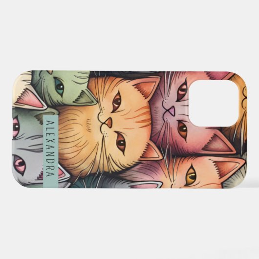 Farbenfrohe Katzen Whimsical Doodle iPhone Hülle (Rückseite (Horizontal))