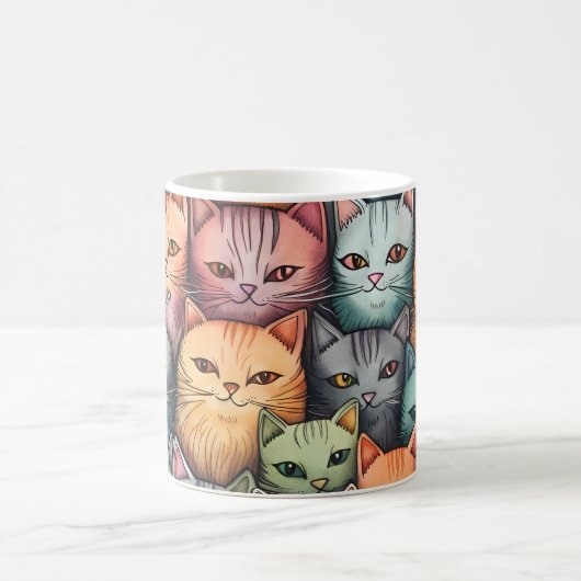 Farbenfrohe Katzen Whimsical Doodle Kaffeetasse (Mittel)