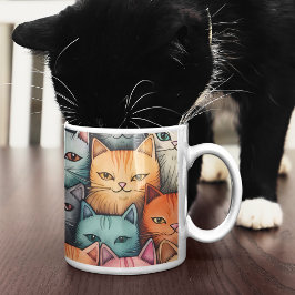 Farbenfrohe Katzen Whimsical Doodle Kaffeetasse