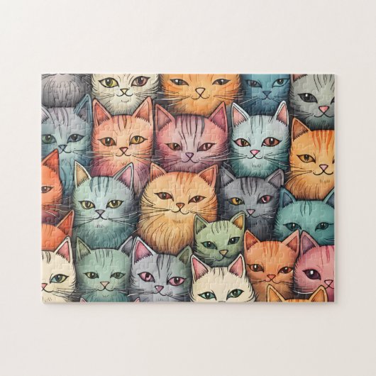 Farbenfrohe Katzen Whimsical Doodle Puzzle (Horizontal)